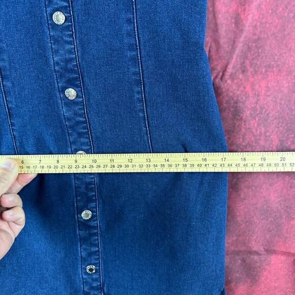 GUESS DENIM SHIRT DRESS MEDIUM CAP SLEEVE BUTTON FRONT NAVY BLUE - Picture 10 of 11